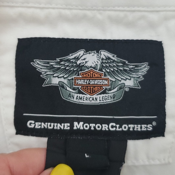 Harley Davidson white cotton shirt buttons up embroider men size L - Picture 6 of 7